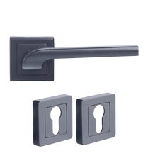 Yale Black Door Handle with Euro Cylinder Escutcheon Siena Design